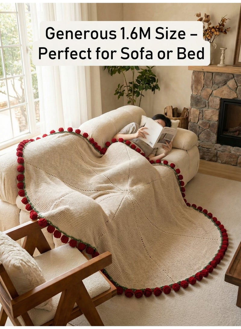 بطانية منسوجة يدويًا بـ 99 وردة حمراء (قطر 1.6 متر) - مصنوعة يدويًا بالكامل | ديكور للمنزل والمكتب والسيارة - Image 2